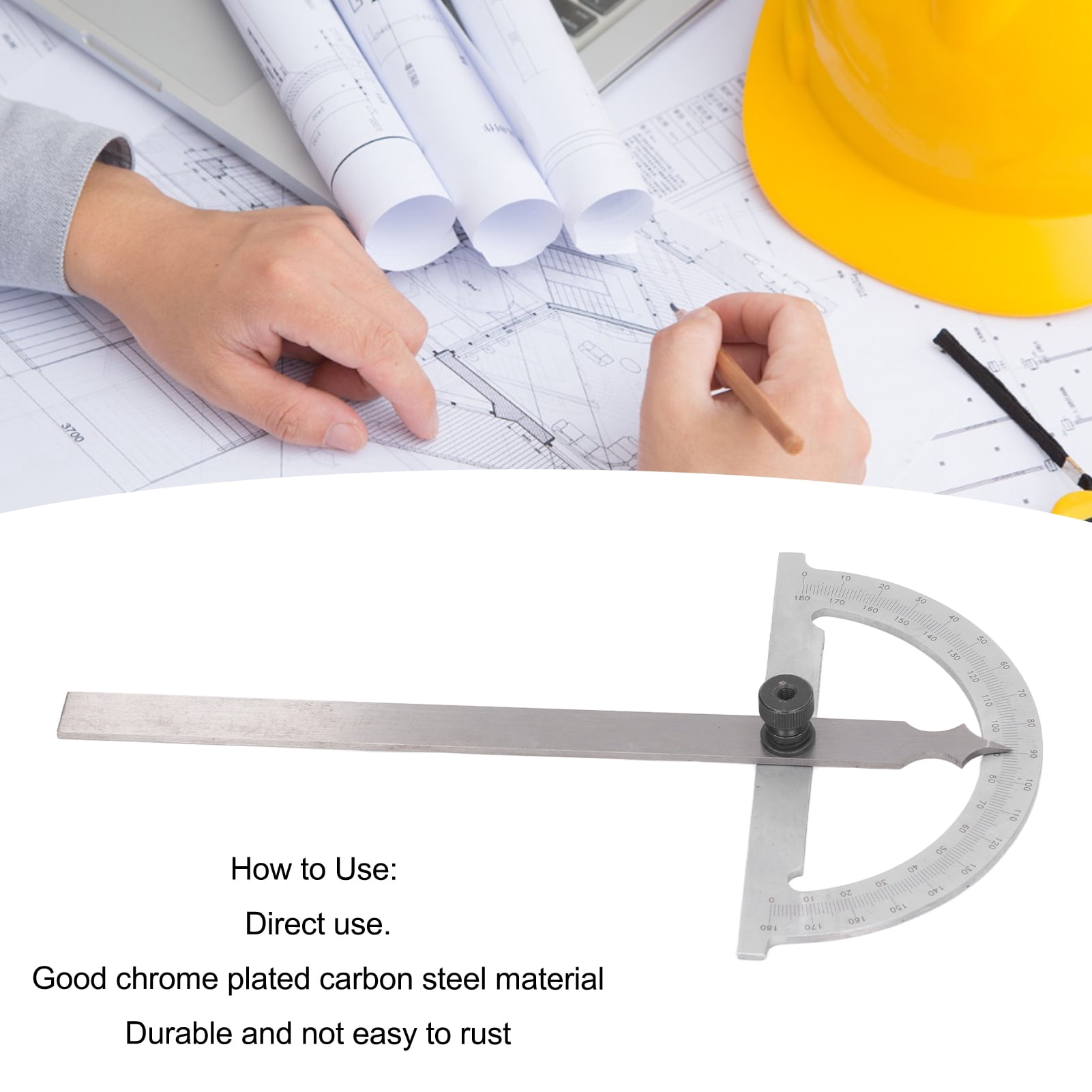 LAZIOEGR Carbon Steel Angle Protractor 0-180 Degree Angle Finder Woodworking Ruler Measure Tool, 5.91 x 7.87 inches / 150 x 200 mm, Silver