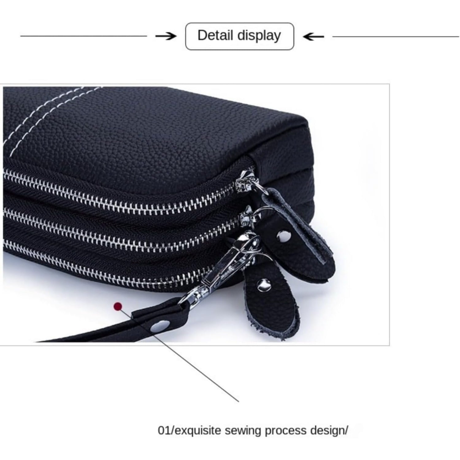 Genuine Leather Clutch Wallet Triple Zipper Purse for Women Wristlet Cell Phone Clutch Bag Purse