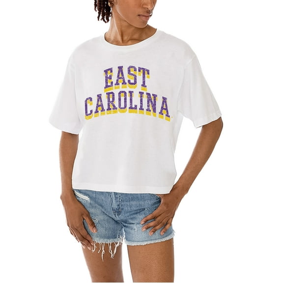 Women's Gameday Couture White ECU Pirates Claim To Fame Boxy Cropped T-Shirt