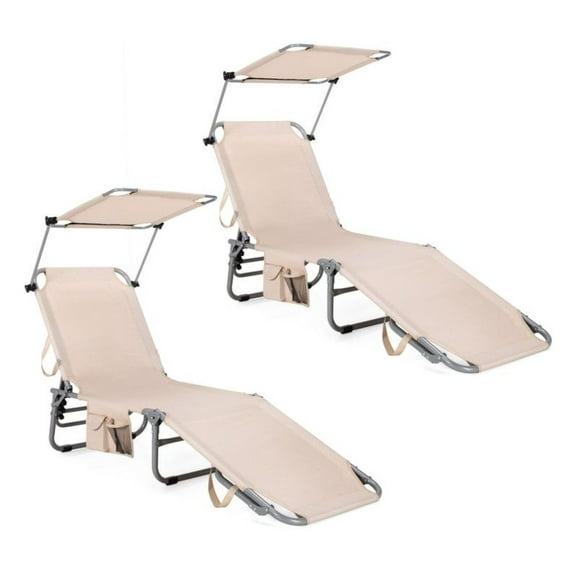 Yunken Set of 2 Portable Reclining Chairs with 5 Adjustable Positions, Lightweight Folding Lounge Chairs for Beach, Camping, and Outdoor Use