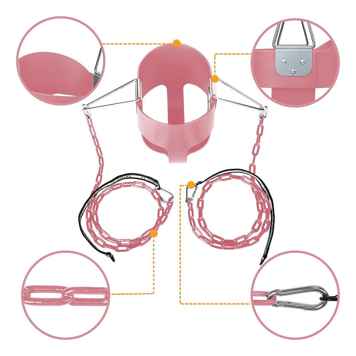KINSPORY Toddler Swing Set, 59" Heavy-Duty Coated Iron Chains Baby Swing, High Back Full Bucket Infant Seat with Tree Straps, Backyard Outdoor Indoor