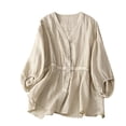 thumbnail image 2 of Baqcunre Shirts For Women Women's V Neck Waist Belted Half Sleeve Casual Shirt Loose Fit And Slimming For Easy Dressing Womens Blouses Womens Tops Beige XXL, 2 of 6