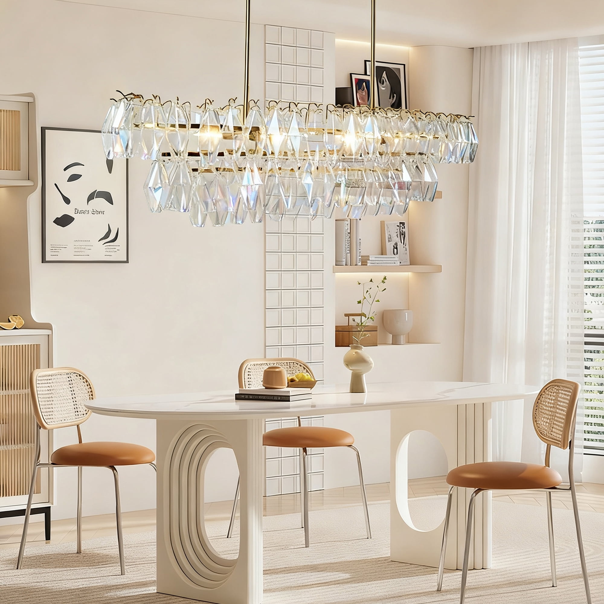 Elegance Fluted Adjustable Crystal Chandelier with Luxe Metallic Finish Fixtures for Dining Living Room Ceiling Lamp for Bedroom