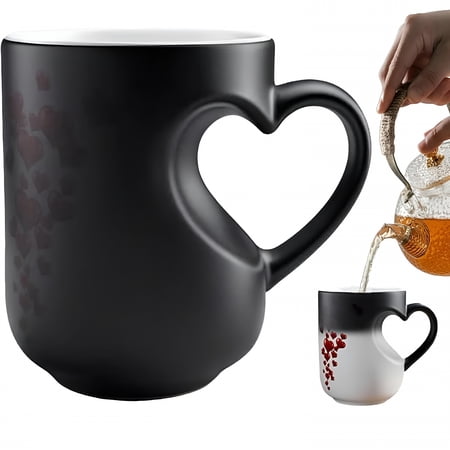 ACDANC 2026 New Heart-Shaped Color Changing Magic Ceramic Mug Funny Color Changing Coffee Cup with Handle That Reveals Red Hearts When Filled with Hot Beverage Romantic Gift for Couples(1Pc)