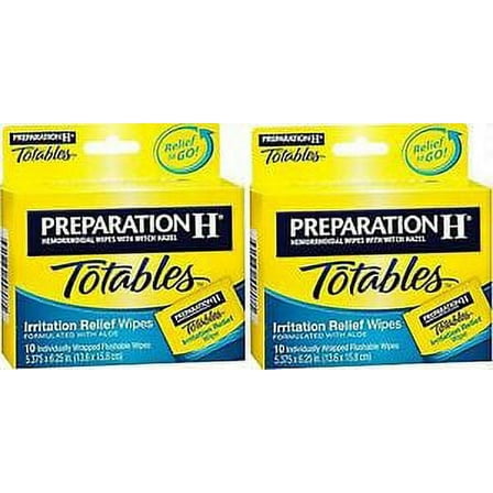 Preparation H Totables Hemorrhoid Cloths w/ 50% WITCH HAZEL 10 ea ( 2 Pack )