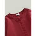 thumbnail image 5 of Arvbitana Infant Baby Girls Boys Solid Color Jumpsuits Round Neck Long Sleeve Oblique Zipper Playsuit Autumn Casual Loose Footies Romper for Newborn 0-18M, 5 of 8
