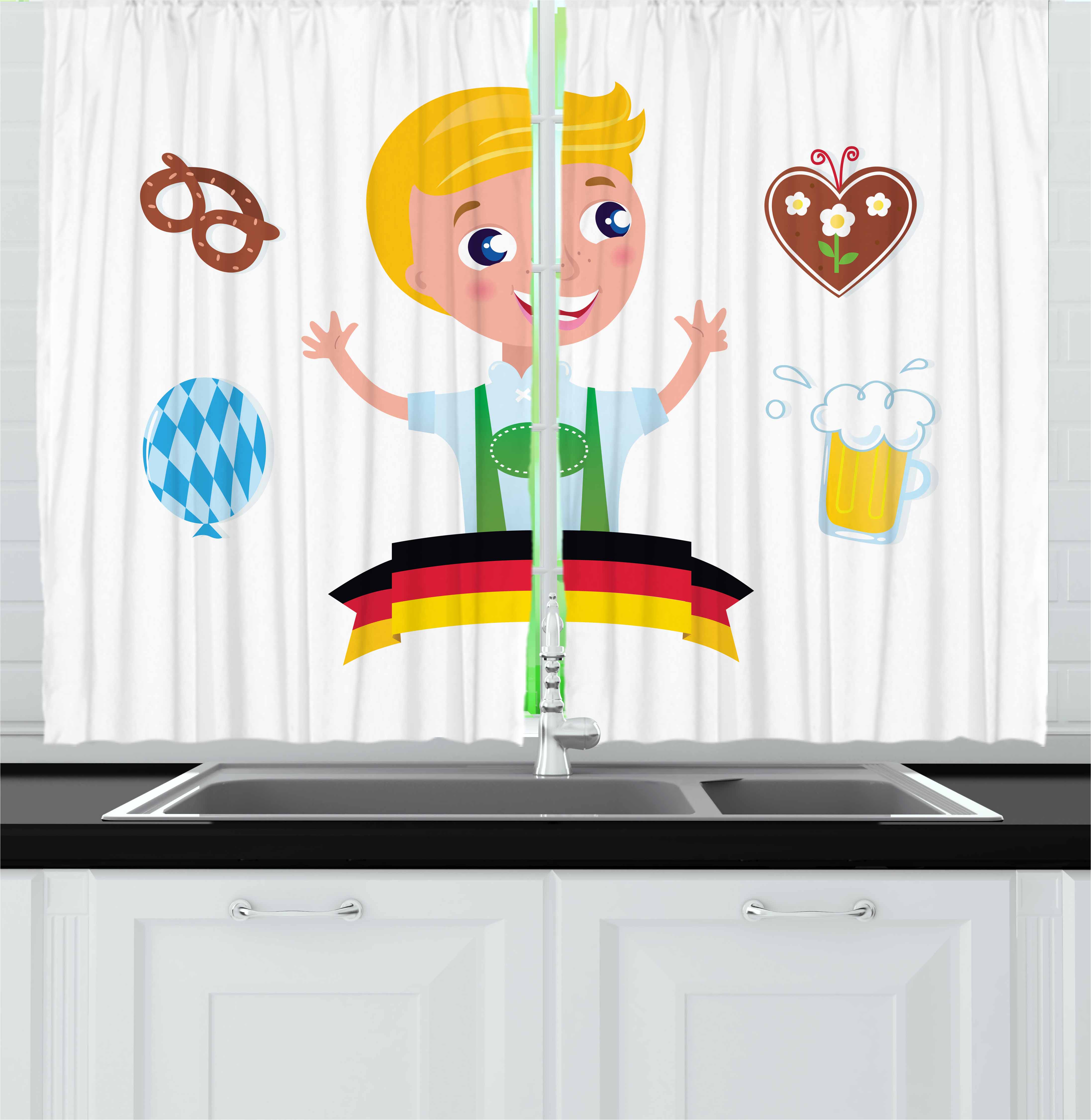 German Curtains 2 Panels Set, Bavarian Boy with Blonde Hair with