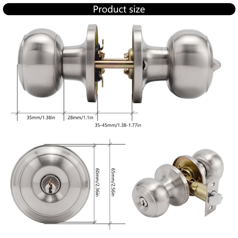 Round Doorknob with Keys Metal Handle Knob Entrance Lock Interior Door Handle