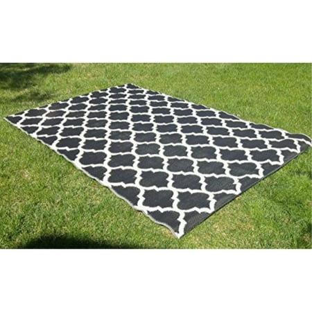 Santa Barbara Collection 100 Recycled Plastic Outdoor Reversable Santa Barbara Collection 100 Recycled Plastic Outdoor Reversable Area Rug Rugs White Black Trellis San1001blk
