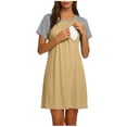 thumbnail image 3 of QIUOMBBP Solid Color Breastfeeding Dress for Women Loose Crewneck Mini Dresses Casual Summer Nursing Dresses Khaki S, 3 of 9