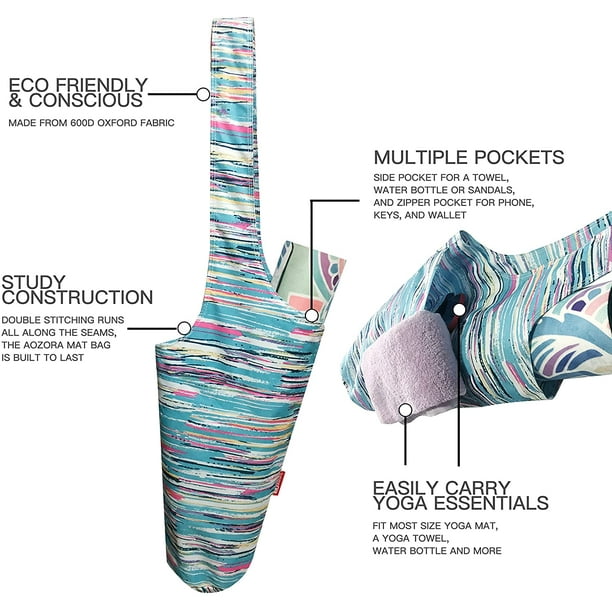 Aozora Yoga Mat Bag, Yoga Mat Tote Sling Carrier with Large Side Pocket &  Zipper Pocket