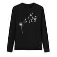 thumbnail image 2 of LEEYNEER Womens Casual Tops Long Sleeve Dandelion Print Loose Blouse O-Neck Cotton Tee for Fashion Army Green S, 2 of 5