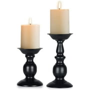 Black 2 Pcs Iron Pillar Candle Holders, Most Ideal for 80mm Pillar Candles or Flameless Led Candles, Gifts for Wedding, Party, Home, Spa, Reiki, Votive Candle (S + L)
