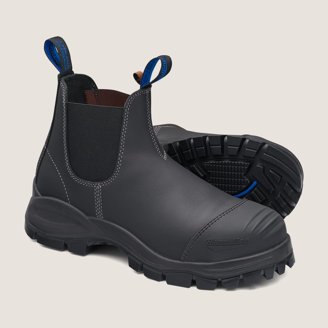 Blundstone Steel Toe Slip-On Elastic Side Boots, Kick Guard, Black