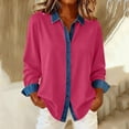 thumbnail image 2 of Camisas de retales de mezclilla for mujer, camisa con botones de solapa, blusa informal de negocios de manga larga con bloques de color sueltos, 2 of 6