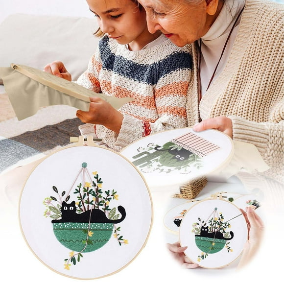 Oliegs Heated Blanket Cat Embroidery Kit For Beginners Floral Modern Botanical Hand Embroidery Kit With Patterns Chocolate