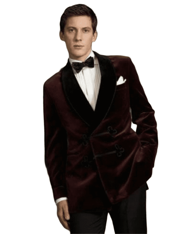 Mens Burgundy Velvet Smoking Jacket Classic Elegance for Evening Wear