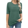thumbnail image 3 of Bovxnpu Womens Summer Tops, Plus Size Casual T Shirt, Women's Fashion Wrinkled Round Neck 3/4 Sleeve T-shirt Loose-fitting Cropped Sleeve Top XL, 3 of 6