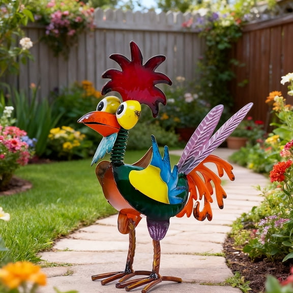 Garden Metal Rooster Sculpture, Rooster Ornaments Yard Art for Backyard Patio Lawn Decorations