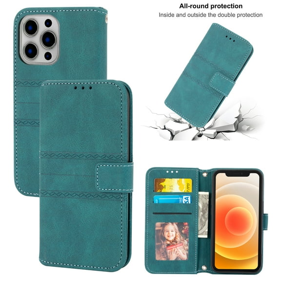 Dteck Wallet Case For iPhone 11 Pro Max,Shockproof Card Slot Kickstand Shoulder Strap Flip Leather Full Cover Protector,Darkgreen