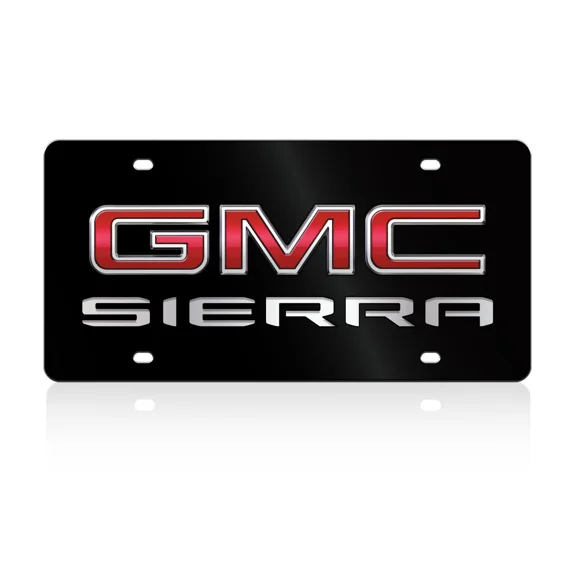 Black GMC Sierra Logo Red Fill Lazer Tag Etched Premium Acrylic License Plate
