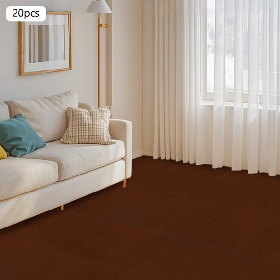 ToppiJoy 23.6*23.6in 20Pcs Carpet Tiles Peel and Stick, Self Adhesive Carpet Floor Tiles, Non-Slip Soft Padded DIY Carpet Flooring, Easy Install Reusable Carpet Tiles (Brown)