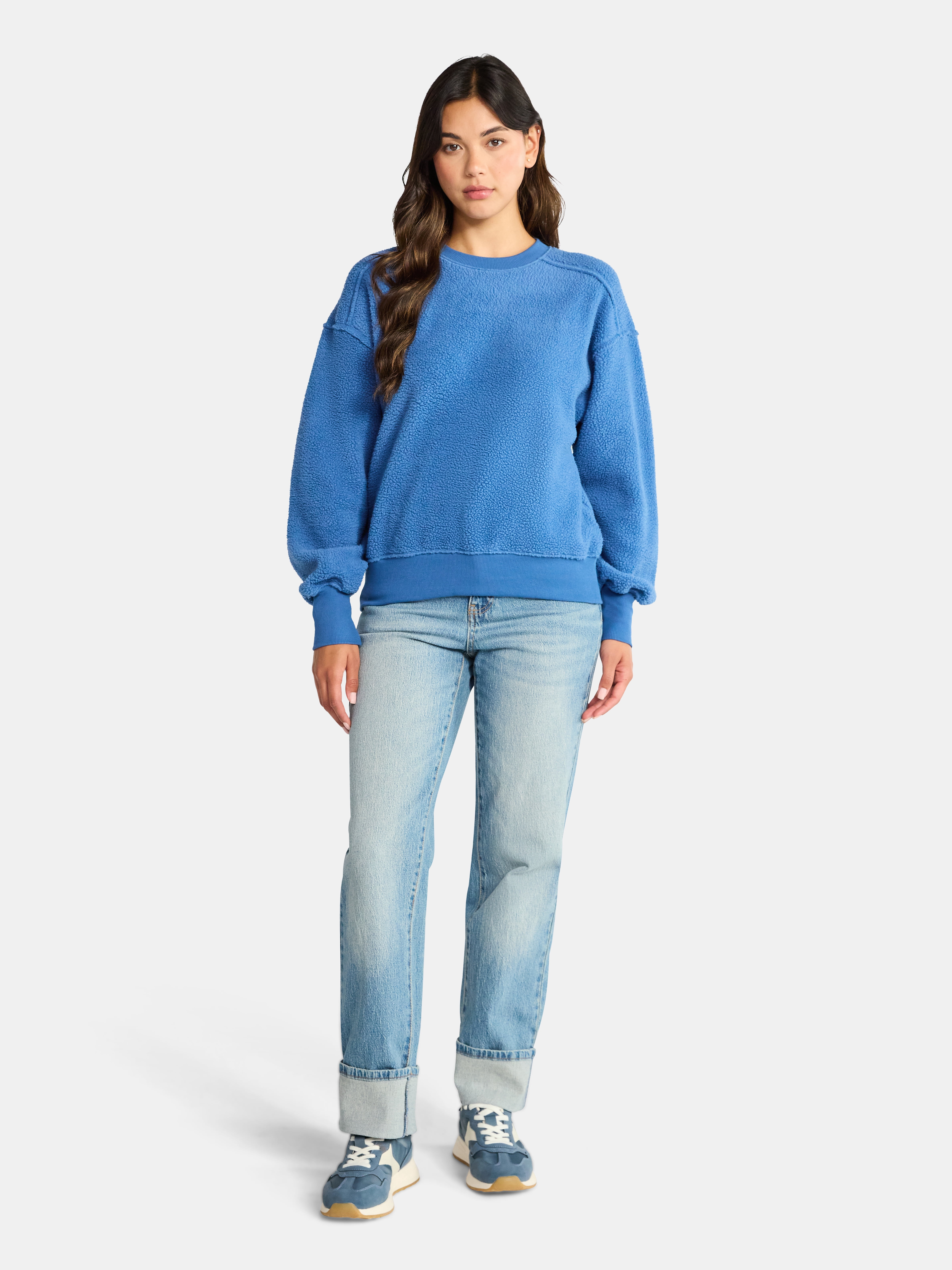 Time and Tru Women's Reverse Fleece Pullover Sweatshirt, XS-XXXL