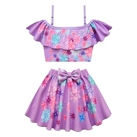 

BESTHUA Kids Girl s 2-piece Swimsuit - Princess Ruffle Flounce Swimsuits | Girl s Spaghetti Strap Bathing Suits | High Stretch 1-shoulder Sling Top Half Swimsuit