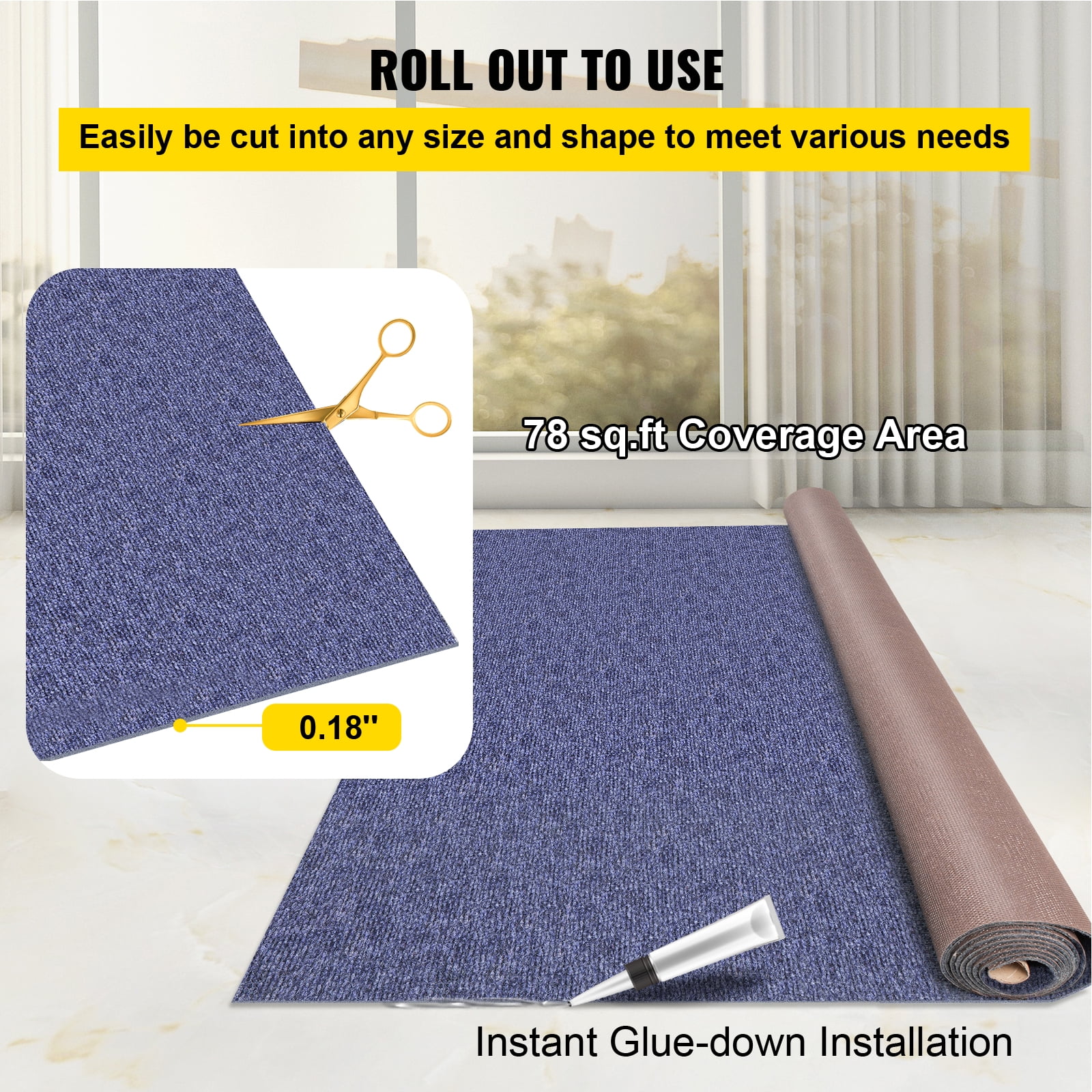 VEVOR Boat Carpet 6x13' Indoor Outdoor Marine Carpet Rug - Size Optional - 32 oz. waterproof patio Anti-slide rug, Blue