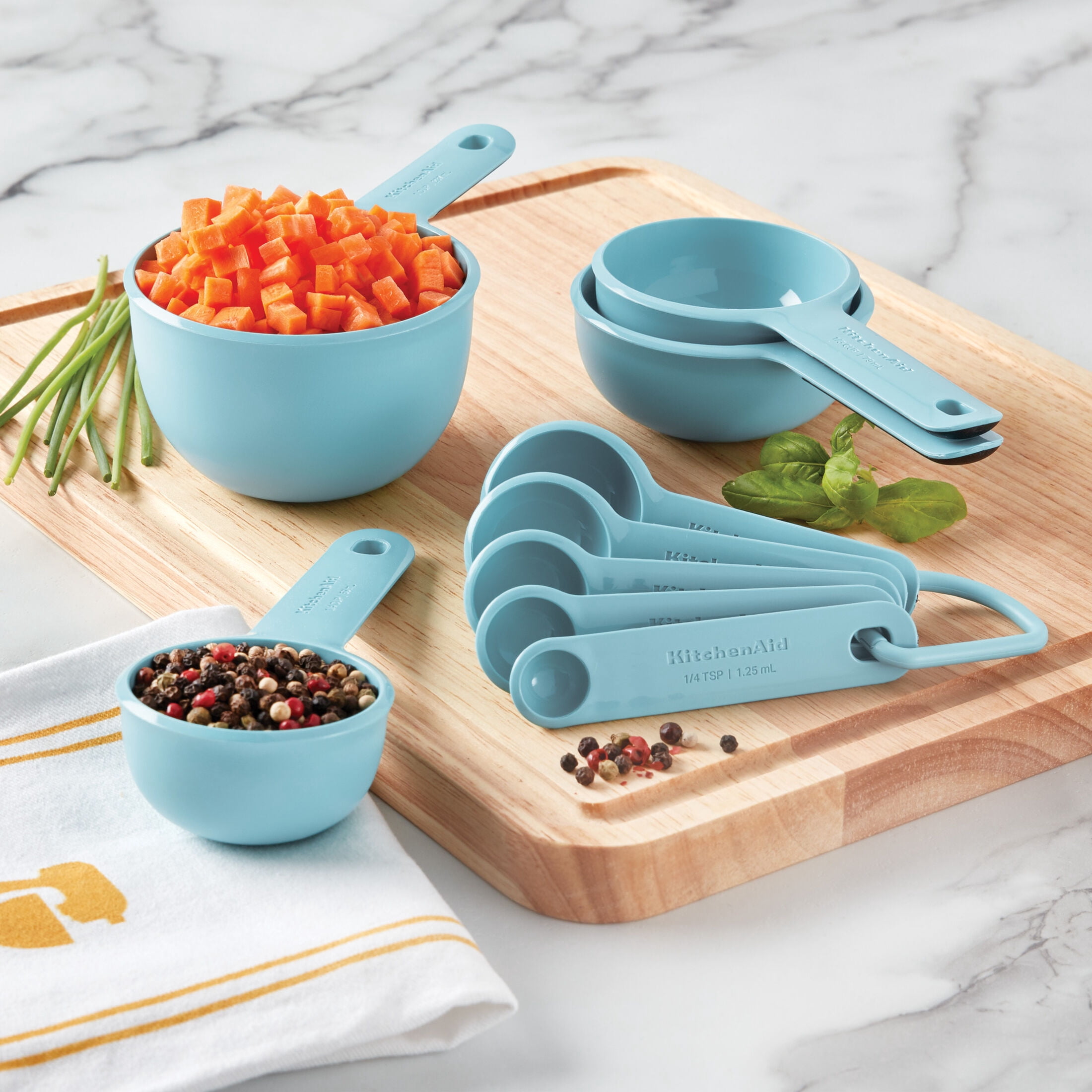 KitchenAid 9-Piece Plastic Stackable Measuring Cup and Spoons Set for Cooking, Mineral Water