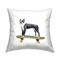 Stupell Industries Curious Boston Terroir Pet Dog on Green Skateboard Novelty Multi-Color,18 x 7 x 18 Decorative Pillows