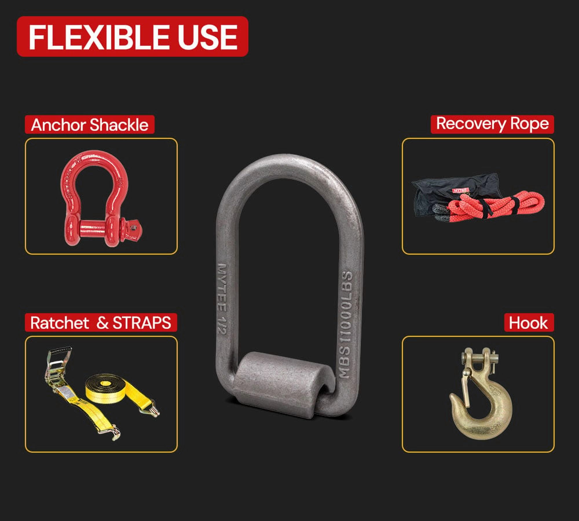 8 pack 1/2" Heavy Duty Weld-On Extended Forged D Ring w/ Mounting Brackets - 11000 lbs Bracking Strength - Tie Down Anchor D-Ring for Trailer, Truck Cargo, RV, ATV Tiedowns