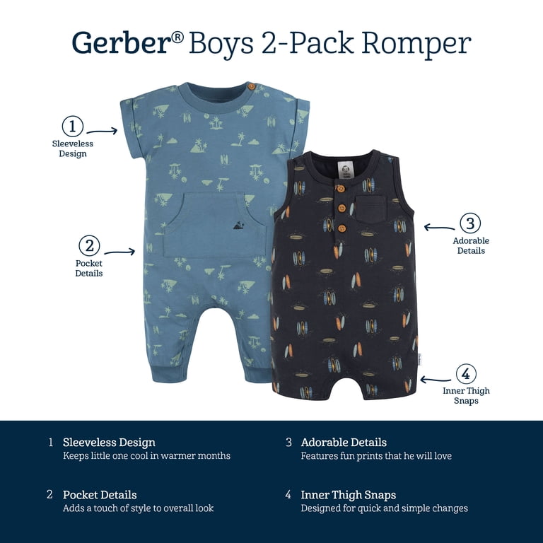 Gerber Baby Boy Rompers, 2-Pack Surfing Design photo 7