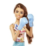 Barbie Self-Care Posable Doll, Brunette Workout Doll with Pet Puppy, Roller Skates and Accessories