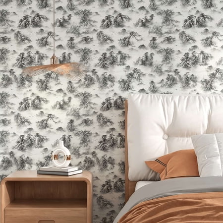 Ink wash landscape wallpaper.Traditional Chinese Zen style.suitable for indoor walls or cupboards.Elegant artistic decor feature.