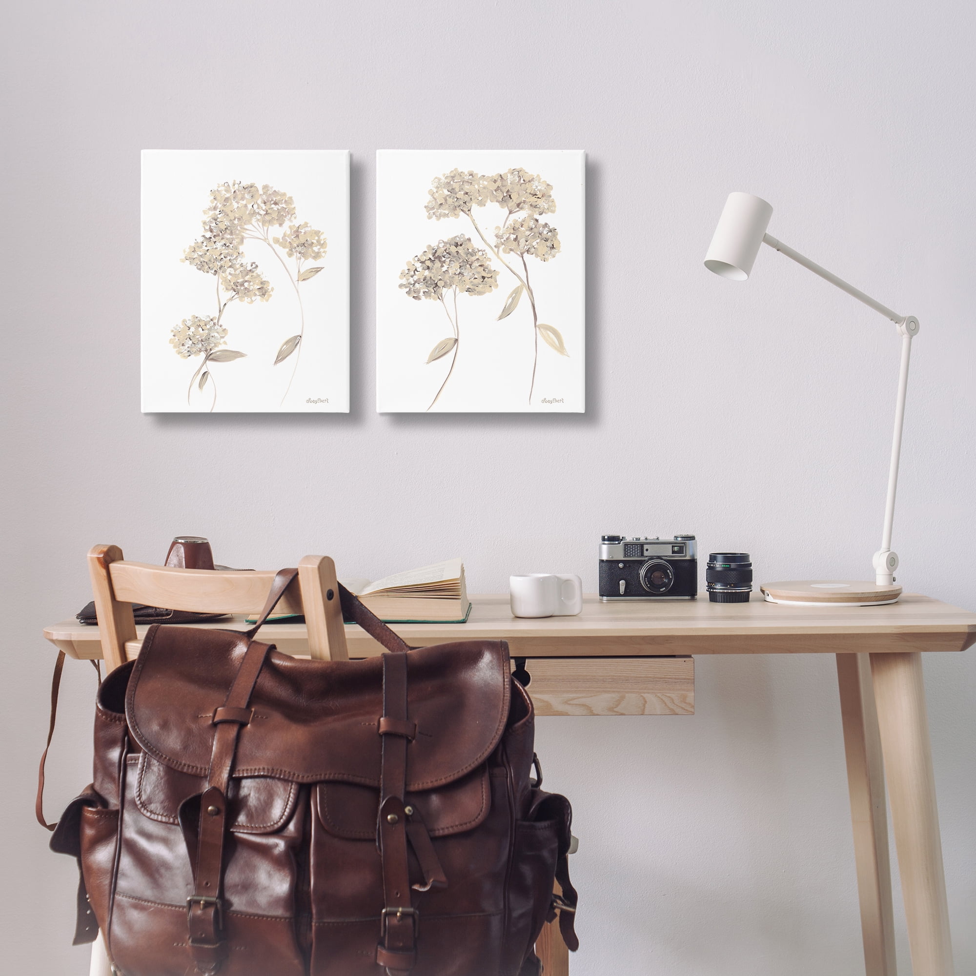 Stupell Industries Plain Beige Blossom Sprig Plants & Flowers Painting Wrapped Canvas Art Print Wall Art, 16 x 20, Set of 2