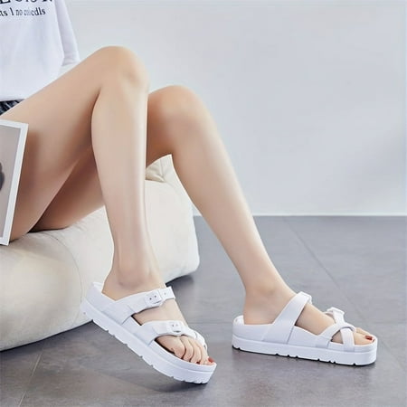 

hotio 2024 Women s Buckle Strap Outdoor Beach Slippers Platform Flip Flops Solid Color Open Toe Non Slip Thong Slides Shoes
