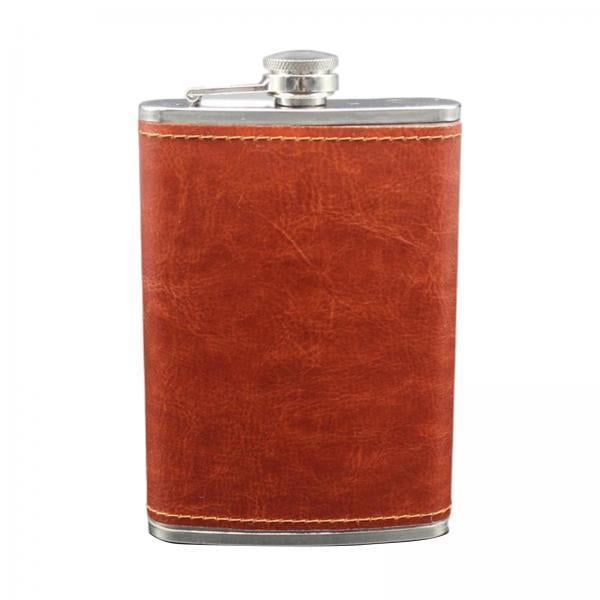 Frasco de cadera,Frasco de cadera 9 de acero inoxidable marrón vintage,Botella de vino portátil con en cuero de PU,Bolsillo para licor Elegante pintado prueba de