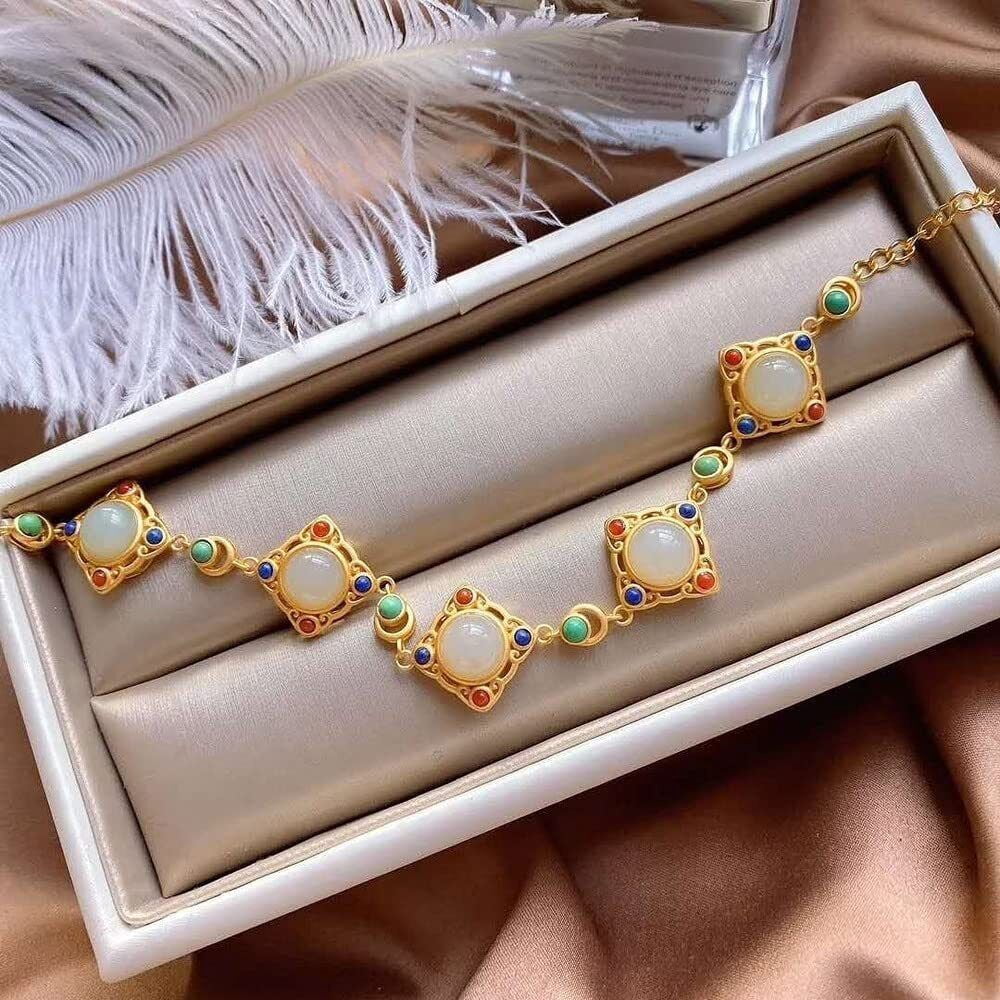 Bracelet Chinese Retro Women Crafts Jewelry Creative Natural White Jade
