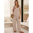 thumbnail image 5 of ANRABESS 2 Piece Sets for Women Lounge Outfits Summer V Neck Cap Sleeve Top Wide Leg Pants Vacation Beach Travel Set Apricot Large, 5 of 9