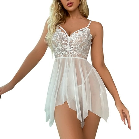 

zuwimk Women Lace Modal Chemises Nightgown V-Neck Full Slip Babydoll Sleepwear White S
