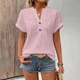 thumbnail image 4 of ClodeEU Women's V Neck Henley Short Sleeve Casual Tunic Top,Casual Solid Color Loose Fit Blouse Pink,Women's Plus XXL, 4 of 6