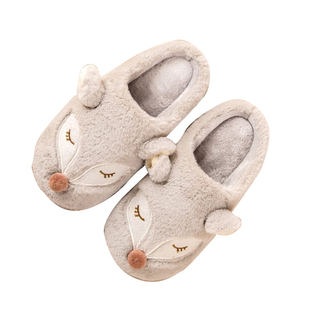 Minnieouse Zapatillas de felpa Otoño Invierno suela gruesa cálido lindo dibujos animados encantador casa dormitorio pareja zapatos para Accesorios de calzado Gris claro