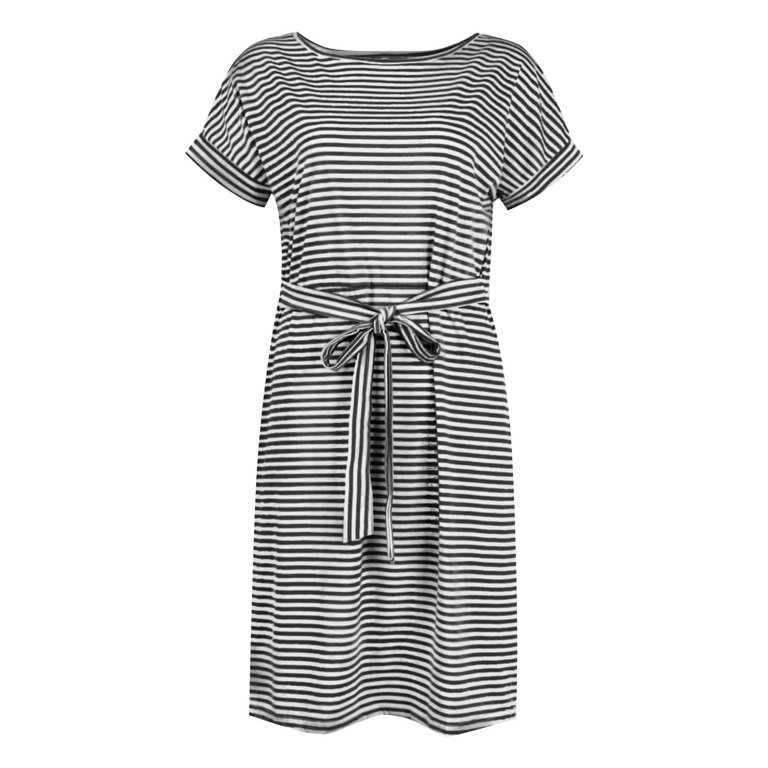Tnhcen Women's Striped Round Neck Short Sleeve Tie Waist Pocket Dress  Cotton - Like Spandex Blend, Casual Summer Bodycon Dress for Women Size S -  2XL, ...