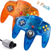 Miadore 2Pack Classic N64 Controller, Wired N64 Gamepad with Upgraded Joystick Remote for N64 Video Games System(Clear Blue+Orange)