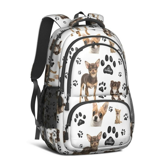 Chihuahua and Footprints Backpack for School,Cute School Bag,Schoolbag with Adjustable Shoulder Straps & Padded Back,16.9 Inch
