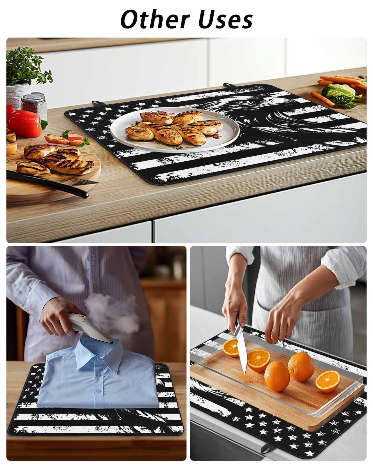Stove Top Covers for Electric Stove, American Flag Glass Stovetop Cover Protector, Black US Flag Eagle Induction Cooktop Protector Oven Mat for Kitchen Countertop 31"x24"