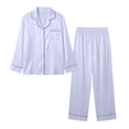 thumbnail image 4 of Women Silk Pajamas Set, Long Sleeve Satin Pajamas for Women Sleepwear Button Down Pjs Set Two-piece Light Blue M(M), 4 of 6