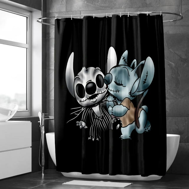 Cartoon Lilo And Stitch Print Shower Curtain Aesthetics Waterproof