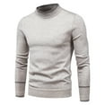 thumbnail image 2 of Mens Crewneck Sweater Stripes Solid Color Tops Comfortable Festival Holiday Men's Fashion with Buttons, Light Gray, Size XXL, 2 of 7